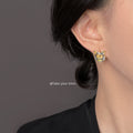 Gold Tone Blue Green Egyptian Cat Pharaoh Stud Earrings view 2