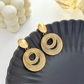 Gold Tone Concentric Coil Ring Statement Dangle Earrings view 6