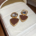Brown Triangle Drop Earrings with Clear Crystal Studs view 4