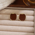 Brown Irregular Square Gold Rim Small Stud Earrings view 4