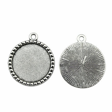 Notched Border Round Cabochon Pendant Settings in Two Finishes