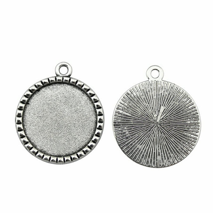 Notched Border Round Cabochon Pendant Settings in Two Finishes