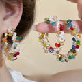 Multicolor Beaded Oversized Gold Tone Hoop Earrings view 1