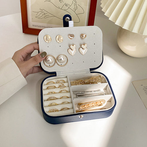 compact square travel jewelry case in three colors shown in main image 2 with visible color and decorative details