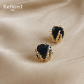 Gold Tone Black Shield Faceted Stone And Leaf Branch Stud Earrings view 3