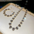 Gold Heart Crystal Necklace Bracelet Earring Jewelry Sets view 8
