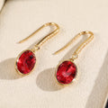 Gold Tone Red Oval Stone Hook Earrings Jewelry Design view 1
