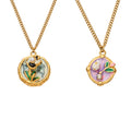 Gold Stainless Steel Enamel Floral Disc Pendant Necklace view 5