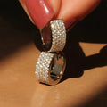 Silver Tone Full Pave Clear CZ Huggie Hoop Earrings Pair view 2