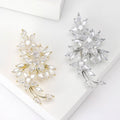 Crystal Leaf Spray Brooch in Silver and Gold Tones view 1