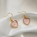 Gold Tone Glitter Heart Drop Earrings in Six Bright Colors view 10