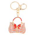 Red Enamel Striped Handbag Keychain Bow Rhinestone Gold Clasp view 5