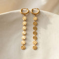 Gold Disc Tassel Hoop Earrings Seven Radiating Coin Drops view 4