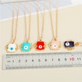 Gold Tone Square Bamboo Frame Evil Eye Pendant Necklaces in Five Colors view 2