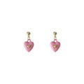 Gold Ball Stud Enamel Heart Drop Earrings Green Pink view 5