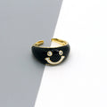 Gold Tone Wide Enamel Crystal Smiley Adjustable Rings in Five Colors view 6