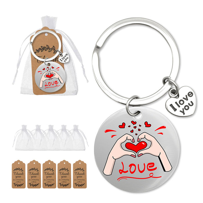 Silver Round Hands and Red Heart Love Keychain and Attached Hardware