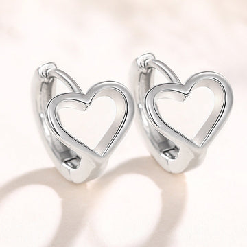 Open Heart Huggie Hoop Earrings Gold and Silver Pair