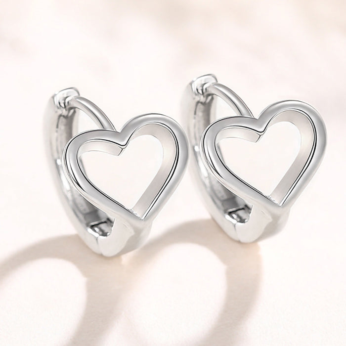 Open Heart Huggie Hoop Earrings Gold and Silver Pair