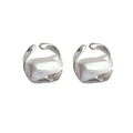 Silver Open Frame White Shell Baroque Stud Earrings view 5