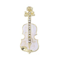 Enamel Violin Brooch Gold Tone Rhinestone White Black view 1