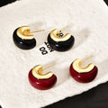 Color Resin Chunky Hoop Studs with Gold Tone Inner Curves view 4