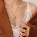 Gold Beaded Chain Oval Mirror Pendant Necklace With Rose Engraving view 6
