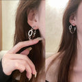 Silver Tone Chain Link Hoop Earrings With Pavé Accents view 3