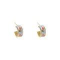Gold White Enamel Tulip C Shape Hoop Stud Earrings view 5