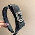 Flocked Bow Headband Square Rhinestone Buckle Gray view 6
