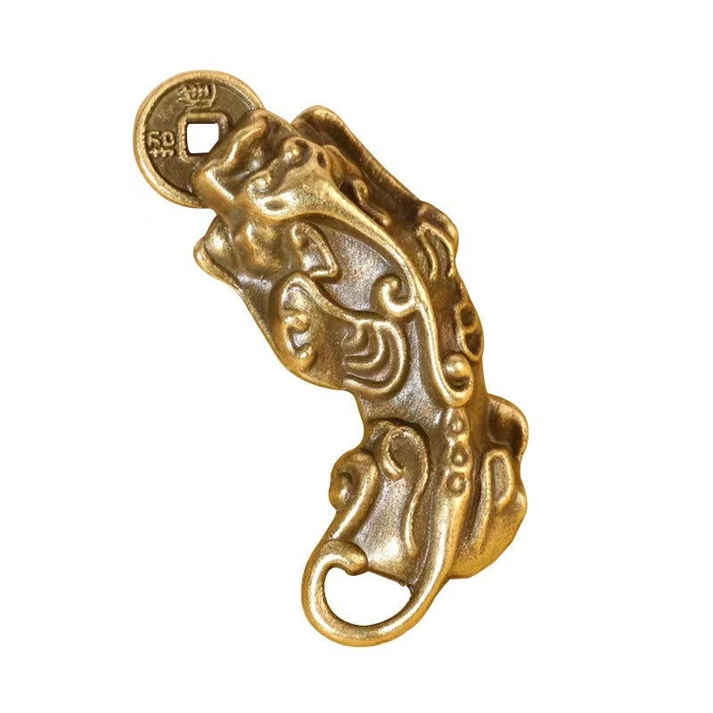 Brass-Look Pixiu Fortune Beast Alloy Keychain Pendant Charm