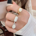 White Oval Capsule Stone Open Rings Gold Silver Four Styles view 2