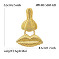 Gold Tone Nose and Lips Dangle Brooch with Textured Linework view 6