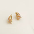 Gold Croissant Pink Enamel Bow Crystal Stud Earrings view 4
