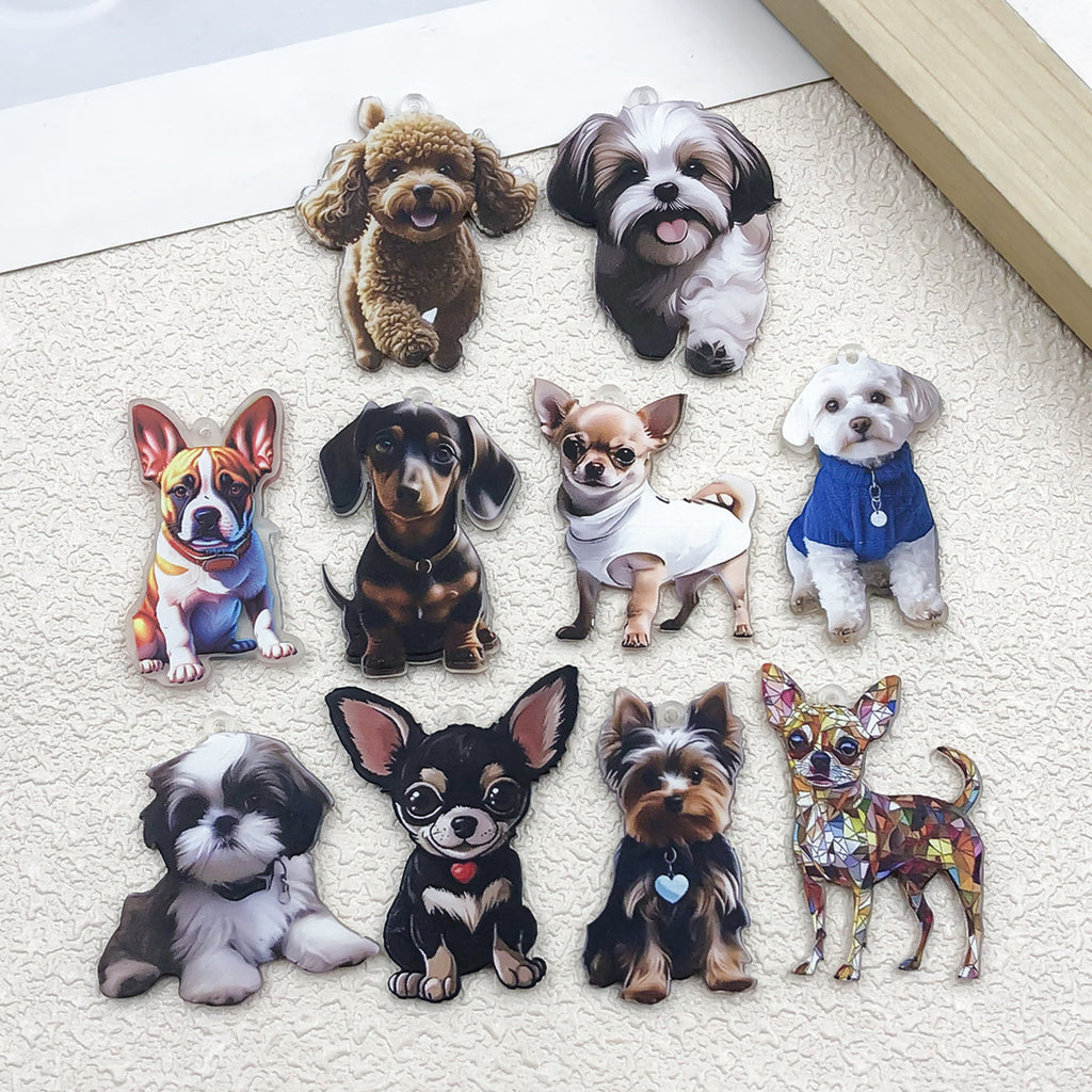 Acrylic Cartoon Puppy Dog Double Sided Charm Pendant for DIY Bracelet Necklace Keychain Jewelry Making