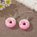 Silver Tone Colorful Frosted Donut Resin Hook Earrings in Five Colors view 2