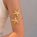 Gold and Silver Double Starfish Open Upper Arm Cuffs view 1