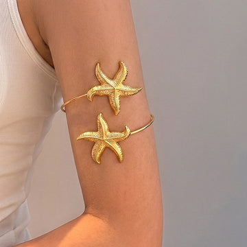 Gold and Silver Double Starfish Open Upper Arm Cuffs