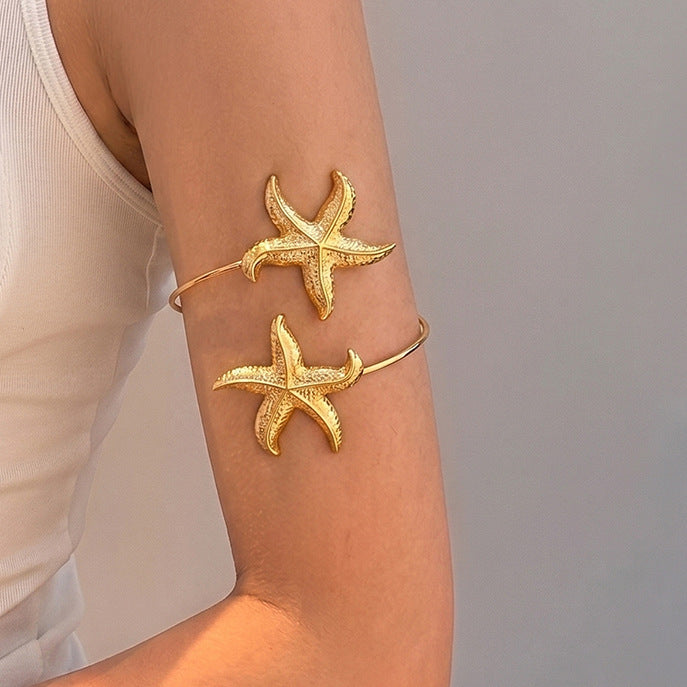 Gold and Silver Double Starfish Open Upper Arm Cuffs