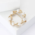 Pearl Leaf Circle Brooch Open Wreath Gold and Silver view 3