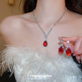 Silver Amber Teardrop Rhinestone Necklace Earring Set view 4
