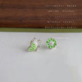 Silver Green Butterfly Flower Mismatched Stud Earrings view 2