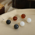 Resin Ball Hook Earrings Dark Grey White Amber Gold Tone view 3