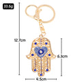 Gold Hamsa Hand Evil Eye Keychain Blue Rhinestones Clasp view 3