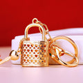 Crystal Lock and Key Handbag Keychain with Gold Tone Hardware view 4