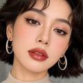 Double Layer Teardrop Hoop Stud Earrings with Clear Stones view 3