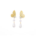 Gold and Silver Butterfly Pearl Look Long Earrings view 5