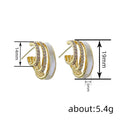 Gold Tone White Enamel Pink Stone Layered Huggie Earrings view 4