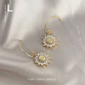 Gold Sunflower Zirconia Earrings Hook Style Clear CZ view 3