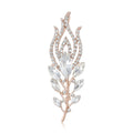 Crystal Feather Brooch in Rose Gold or Silver Tone view 1
